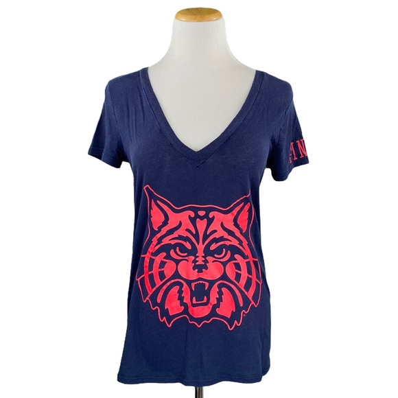 PINK Victorias Secret Arizona Wildcats Navy Short Sleeve Deep V-Neck Graphic Tee